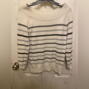 Striped off the shoulder sweater.